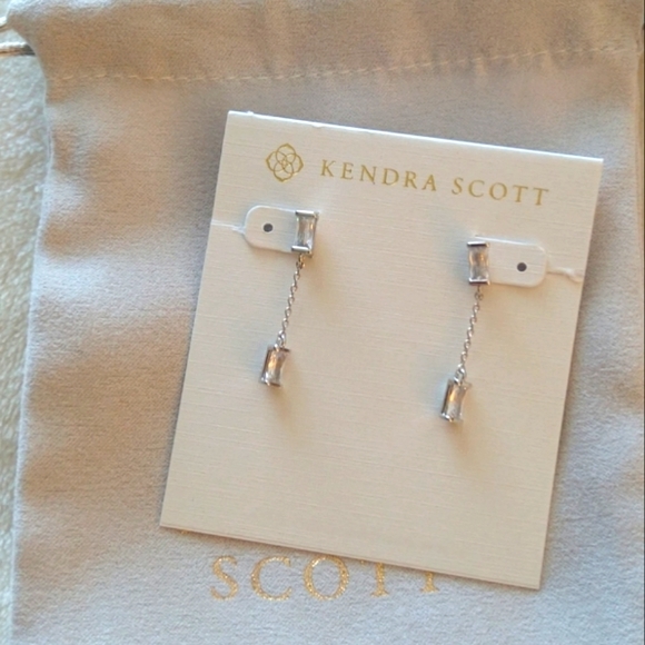 NEW Kendra Scott Juliette White Crystal Rhodium Silver Drop Earrings - Picture 2 of 14